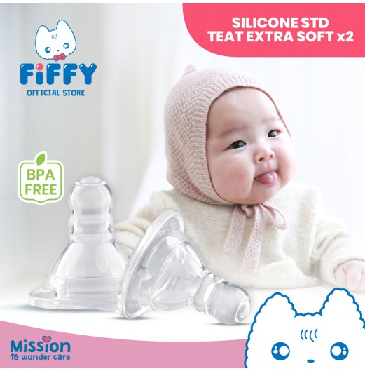 FIFFY ANTI-COLIC SILICONE STANDARD TEAT EXTRA SOFT (2PCS) PUTING BAYI (18219/18220)