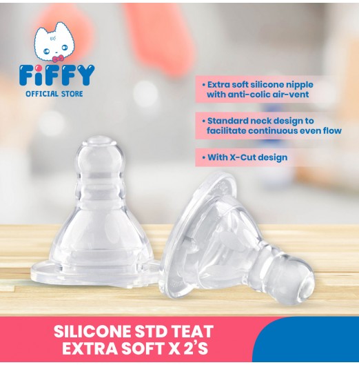 FIFFY ANTI-COLIC SILICONE STANDARD TEAT EXTRA SOFT (2PCS) PUTING BAYI (18219/18220)