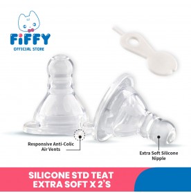 FIFFY ANTI-COLIC SILICONE STANDARD TEAT EXTRA SOFT (2PCS) PUTING BAYI (18219/18220)
