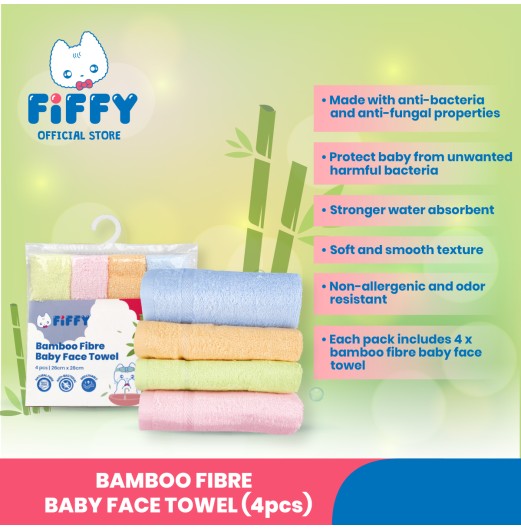 FIFFY BAMBOO FIBER FACE TOWEL (4PCS)