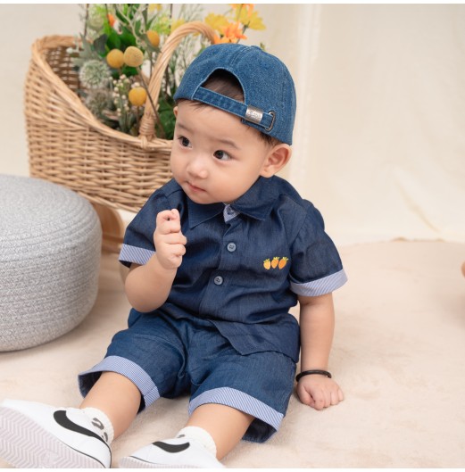 FIFFY CARROT DENIM SHORT SLEEVE BOY SHIRT SUIT BAJU BAYI (2325152)