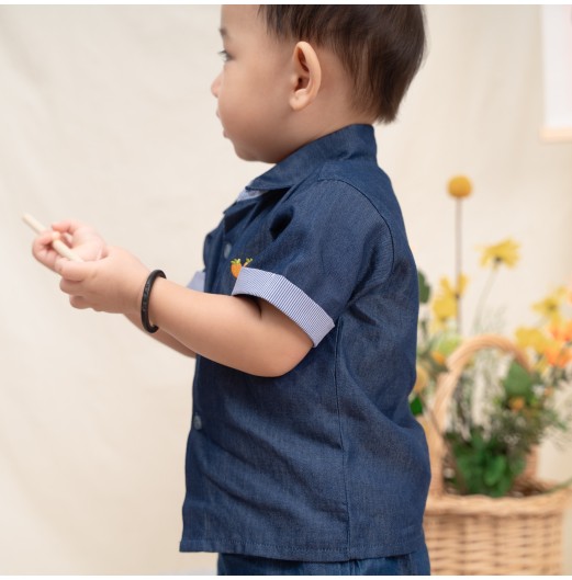 FIFFY CARROT DENIM SHORT SLEEVE BOY SHIRT SUIT BAJU BAYI (2325152)