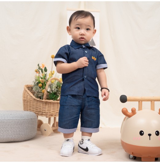 FIFFY CARROT DENIM SHORT SLEEVE BOY SHIRT SUIT BAJU BAYI (2325152)