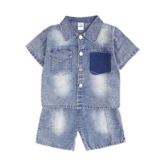 FIFFY TWO-TONE POCKET SHORT SLEEVE SHIRT SUIT BAJU BAYI (2326023)