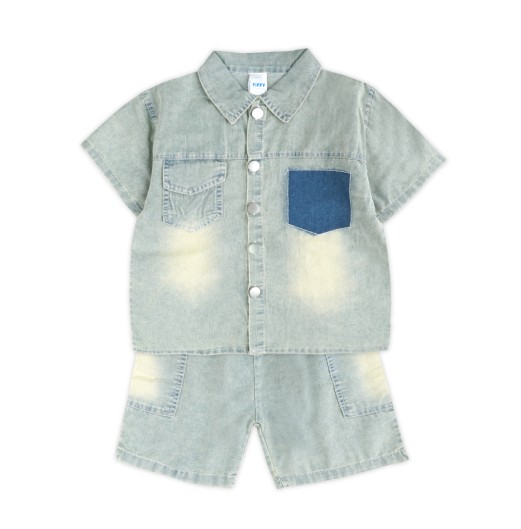 FIFFY TWO-TONE POCKET SHORT SLEEVE SHIRT SUIT BAJU BAYI (2326023)