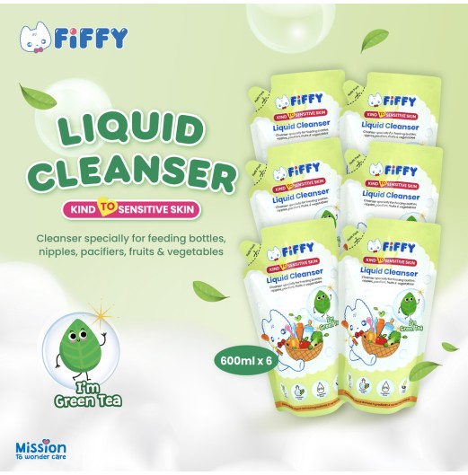 FIFFY LIQUID CLEANSER GREEN TEA REFILL PACK (600ML*6) PENCUCI CECAIR (2539X6)