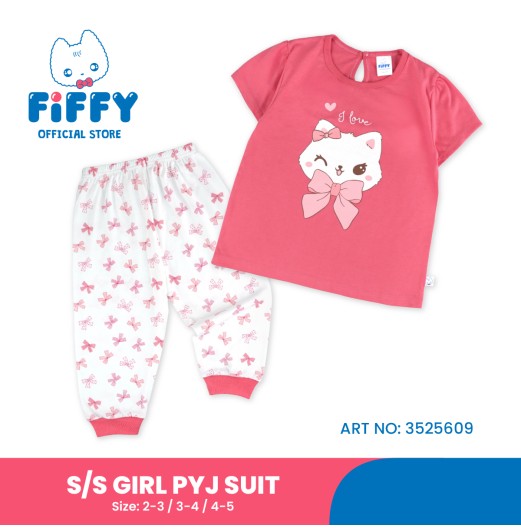 FIFFY CUTE KITTY SHORT SLEEVE GIRL PYJAMAS SUIT BAJU BAYI (3525609)