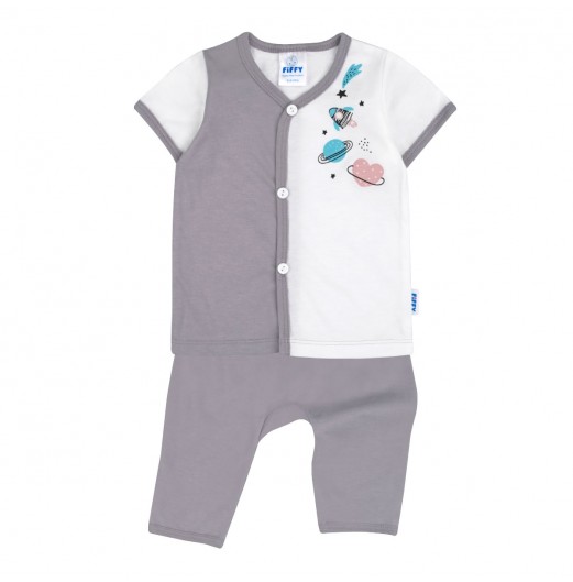 FIFFY PLANET BAJU BAYI SHORT SLEEVE VEST + LONG PANT SUIT (4025030)