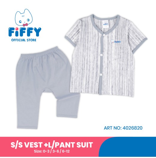  FIFFY COZY STRIPE SHORT SLEEVE VEST + LONG PANT SUIT BAJU BAYI (4026820)
