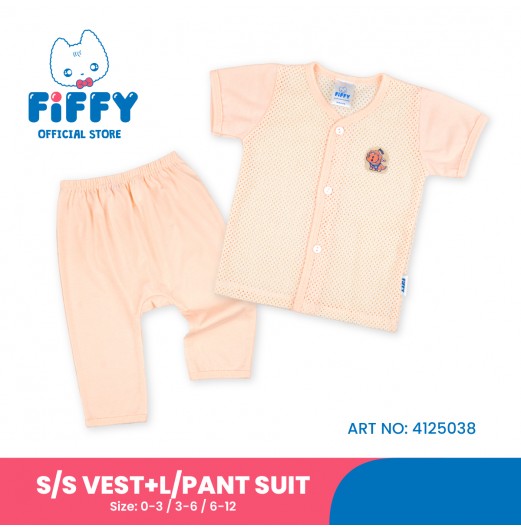 FIFFY HELLO DINO BAJU BAYI SHORT SLEEVE VEST + LONG PANT SUIT (4125038)