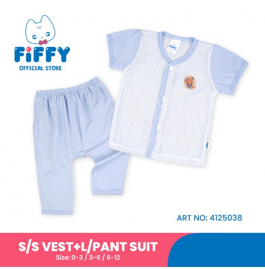 FIFFY HELLO DINO BAJU BAYI SHORT SLEEVE VEST + LONG PANT SUIT (4125038)