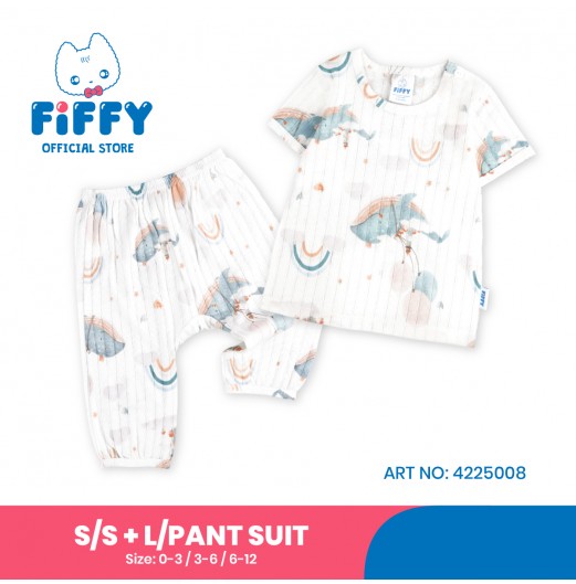 FIFFY RAINBOW WHALE BAJU BAYI SHORT SLEEVE + LONG PANT SUIT (4225008)
