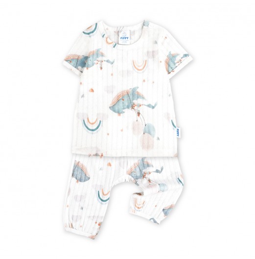 FIFFY RAINBOW WHALE BAJU BAYI SHORT SLEEVE + LONG PANT SUIT (4225008)
