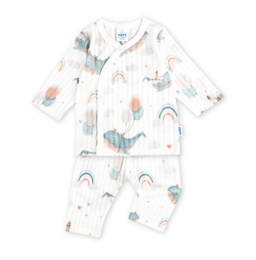 FIFFY RAINBOW WHALE BAJU BAYI LONG SLEEVE VEST SUIT (4225009)