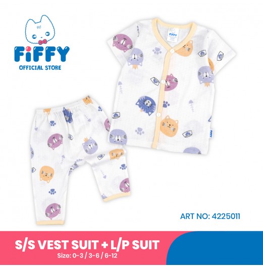 FIFFY KITTY SNACK TIME BAJU BAYI SHORT SLEEVE VEST + LONG PANT SUIT (4225011)