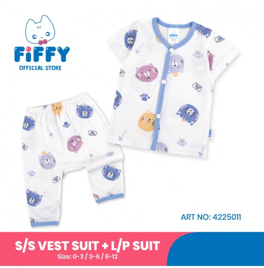 FIFFY KITTY SNACK TIME BAJU BAYI SHORT SLEEVE VEST + LONG PANT SUIT (4225011)