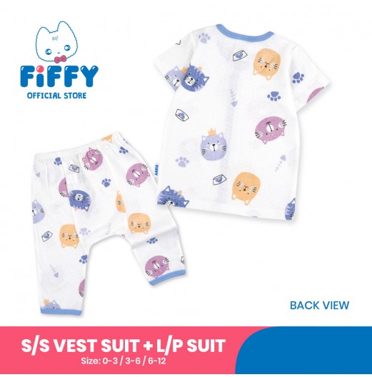 FIFFY KITTY SNACK TIME BAJU BAYI SHORT SLEEVE VEST + LONG PANT SUIT (4225011)