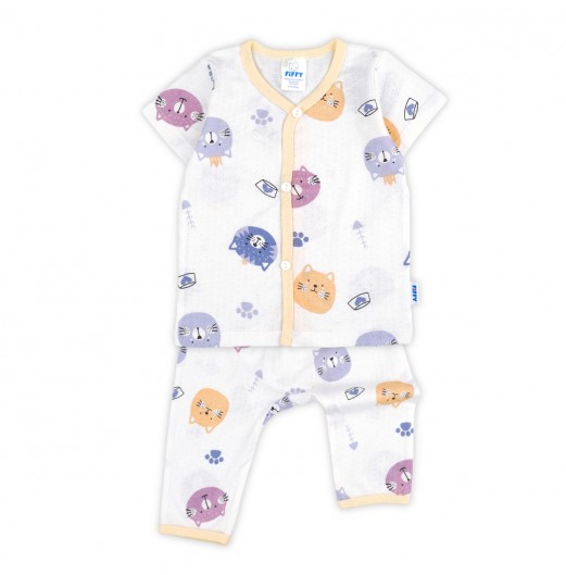 FIFFY KITTY SNACK TIME BAJU BAYI SHORT SLEEVE VEST + LONG PANT SUIT (4225011)
