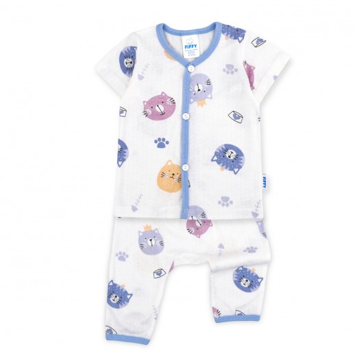 FIFFY KITTY SNACK TIME BAJU BAYI SHORT SLEEVE VEST + LONG PANT SUIT (4225011)
