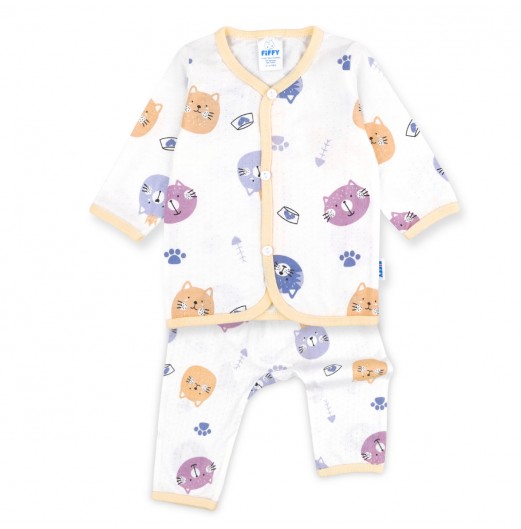 FIFFY KITTY SNACK TIME BAJU BAYI LONG SLEEVE VEST SUIT (4225012)