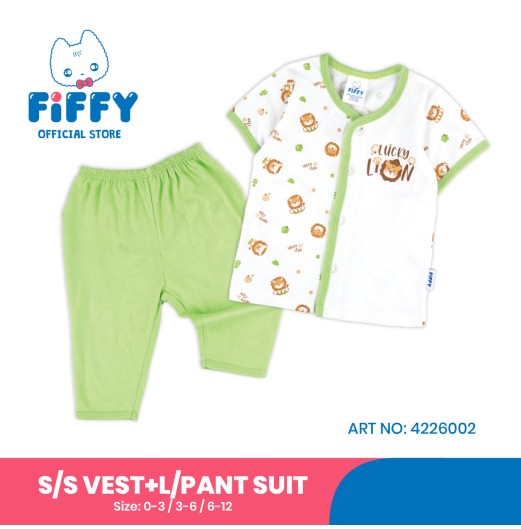 FIFFY LUCKY LION SHORT SLEEVE VEST + LONG PANT SUIT BAJU BAYI (4226002)