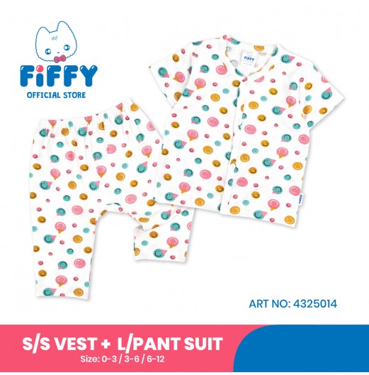FIFFY SMILING EMOJI BAJU BAYI SHORT SLEEVE VEST + LONG PANT SUIT (4325014)
