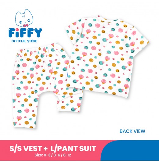 FIFFY SMILING EMOJI BAJU BAYI SHORT SLEEVE VEST + LONG PANT SUIT (4325014)