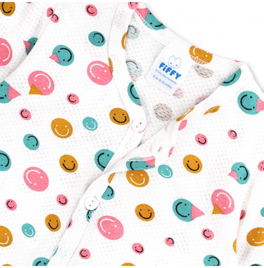 FIFFY SMILING EMOJI BAJU BAYI SHORT SLEEVE VEST + LONG PANT SUIT (4325014)