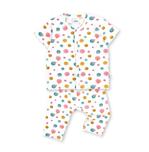 FIFFY SMILING EMOJI BAJU BAYI SHORT SLEEVE VEST + LONG PANT SUIT (4325014)