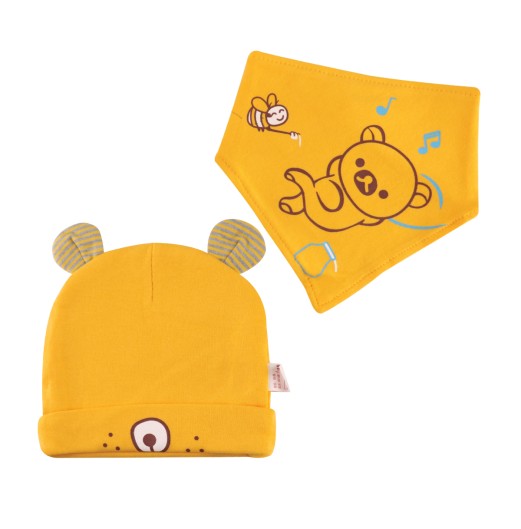 HI BEAR IM BABY HAT AND BIB SET TOPI DAN BIB BAYI - FREE SIZE (7403012)