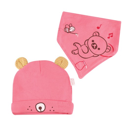 HI BEAR IM BABY HAT AND BIB SET TOPI DAN BIB BAYI - FREE SIZE (7403012)