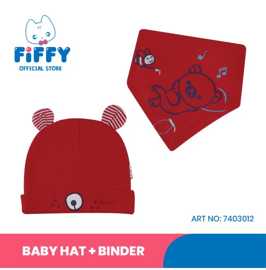 HI BEAR IM BABY HAT AND BIB SET TOPI DAN BIB BAYI - FREE SIZE (7403012)