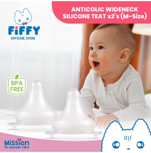 FIFFY ANTI-COLIC WIDE NECK SILICONE TEAT (2PCS) PUTING BAYI (98-05-013/98-05-014/98-05-015)