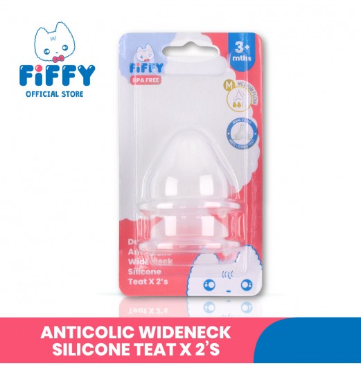 FIFFY ANTI-COLIC WIDE NECK SILICONE TEAT (2PCS) PUTING BAYI (98-05-013/98-05-014/98-05-015)