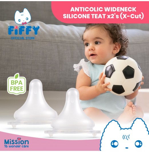 FIFFY ANTI-COLIC WIDE NECK SILICONE TEAT (2PCS) PUTING BAYI (98-05-013/98-05-014/98-05-015)