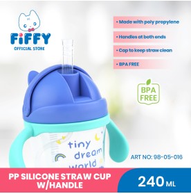 FIFFY PP SILICONE STRAW CUP WITH HANDLE (240ML) BOTOL MINUMAN BAYI (98-05-016)