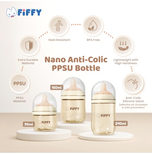 FIFFY NANO ANTI-COLIC PPSU BOTTLE X3 BOTTLE + NANO PPSU SIPPY CUP COMBO SET (FO26001)