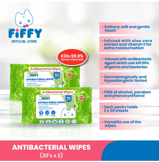 Baby Wipes - FIFFY ANTIBACTERIAL HYGIENIC WIPES (30s x 2) Baby Wipes - FIFFY ANTIBACTERIAL HYGIENIC WIPES (30s x 2)