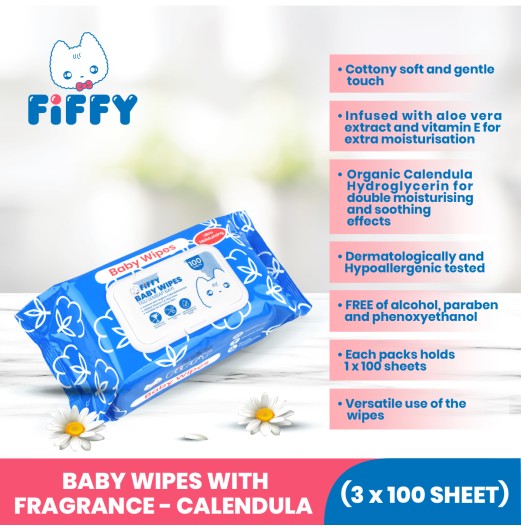 FIFFY TISU BASAH BABY CALENDULA WIPES (100 SHEETS X 3) (98-140)