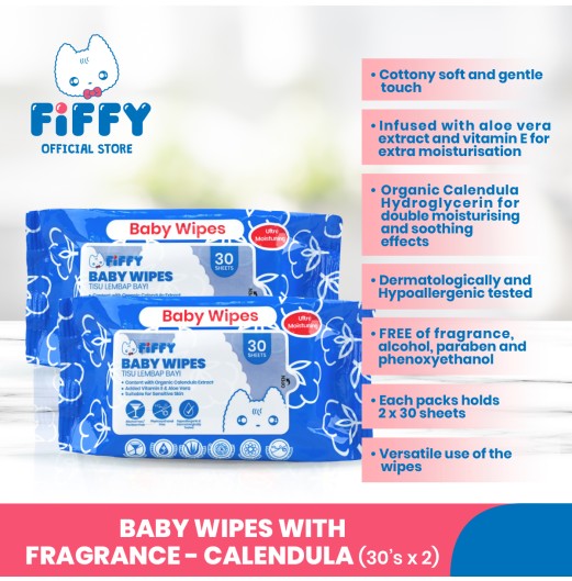 Baby Wipes - FIFFY BABY WIPES BLUE 30 S X 2