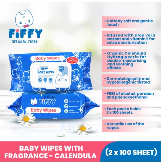 FIFFY TISU BASAH BABY WIPES BLUE 100'S X 2 (98-964)