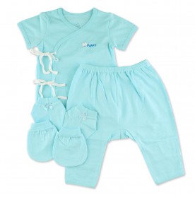 FIFFY NEWBORN SHORT SLEEVE SUIT + MITTENS & BOOTIES