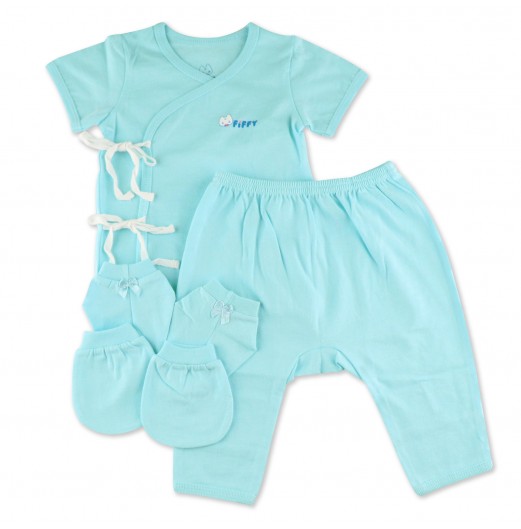 FIFFY NEWBORN SHORT SLEEVE SUIT + MITTENS & BOOTIES