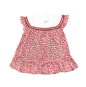 FIFFY RIBBED ROUND NECK RED FLORAL DRESS
