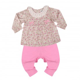 FIFFY PINK FLORAL RIBBONS LEGGING SUIT