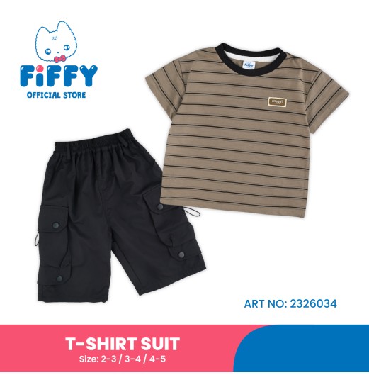 FIFFY BAJU BAYI URBAN STRIPE SHORT SLEEVE + CARGO SHORT PANT BOY SUIT (2326034)