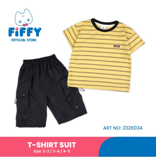 FIFFY BAJU BAYI URBAN STRIPE SHORT SLEEVE + CARGO SHORT PANT BOY SUIT (2326034)