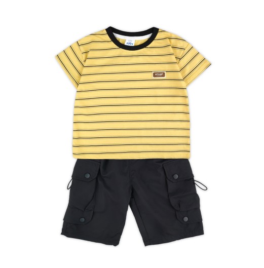 FIFFY BAJU BAYI URBAN STRIPE SHORT SLEEVE + CARGO SHORT PANT BOY SUIT (2326034)