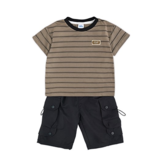 FIFFY BAJU BAYI URBAN STRIPE SHORT SLEEVE + CARGO SHORT PANT BOY SUIT (2326034)