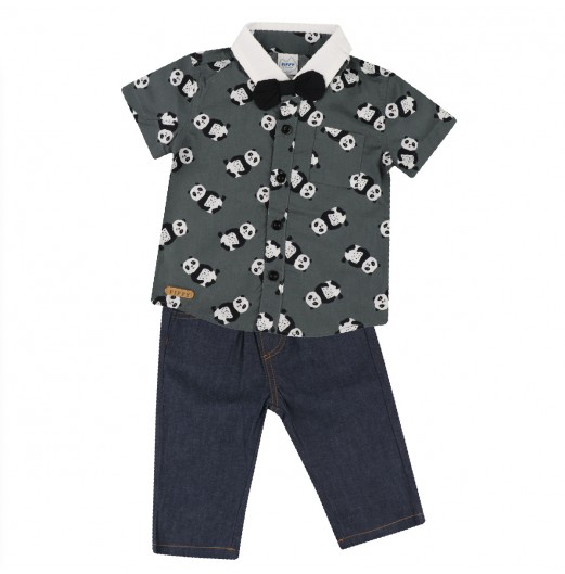 FIFFY CAMPING BEAR AND PANDA SHORT SLEEVE BOY SHIRT SUIT